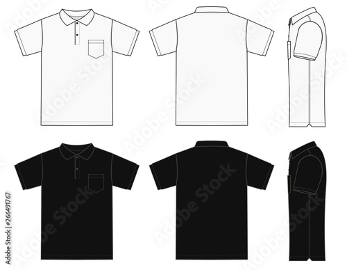Polo shirt (golf shirt) template illustration set ( front/ back/ side ) / white&black