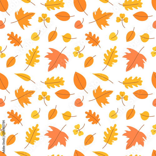 Autumn leaves. Seamless pattern. Vector yellow and orange leaf. Scrapbook, gift wrapping paper, textiles. Hello, october. Color background