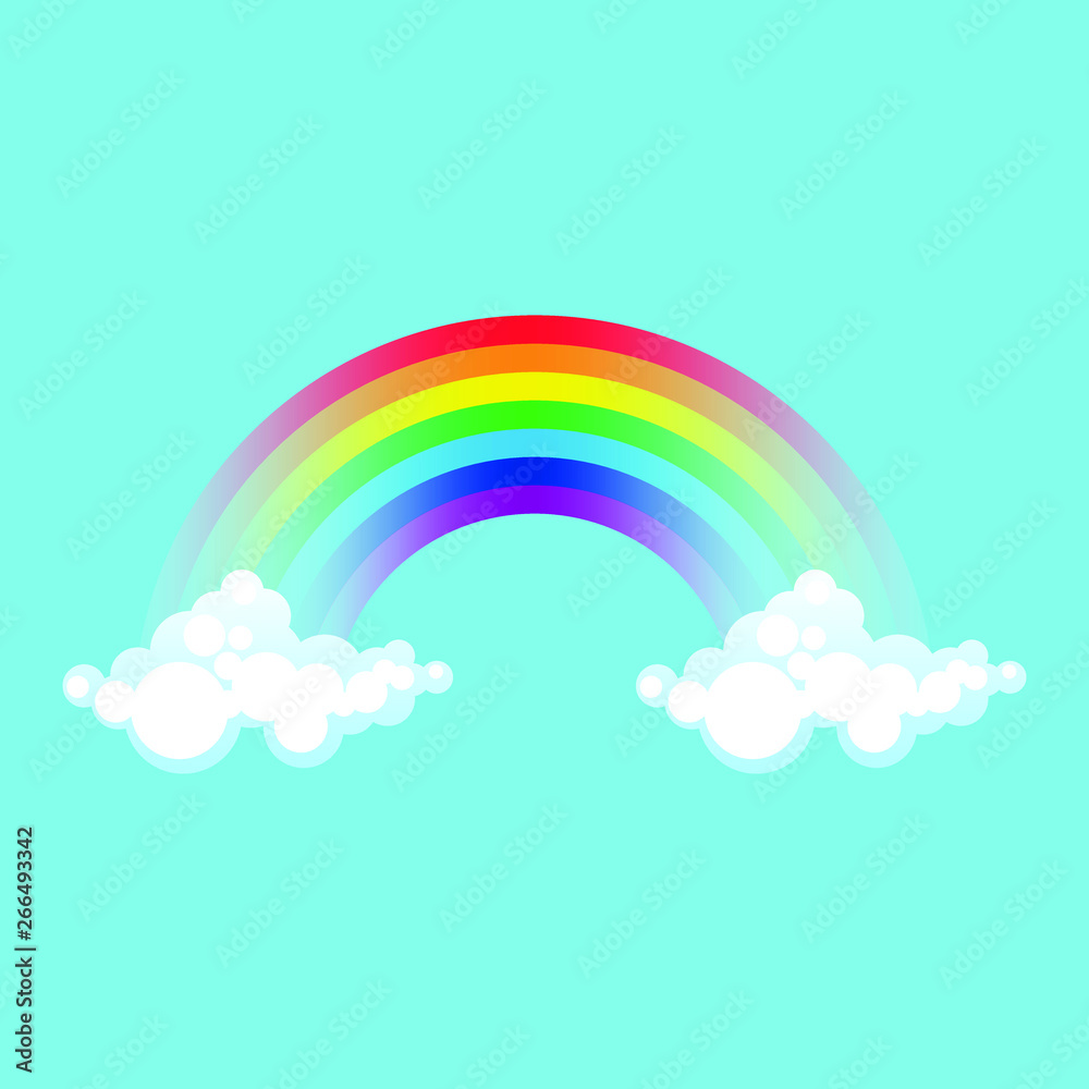 Color rainbow with clouds vector illustration in flat design 