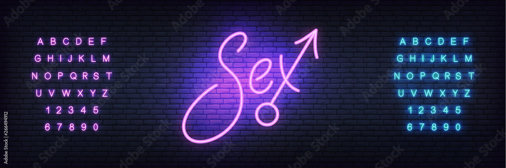 Sex Neon Sign Glowing Night Bright Lettering Vector Sign For Adult Sex Shop Advertisement 9182