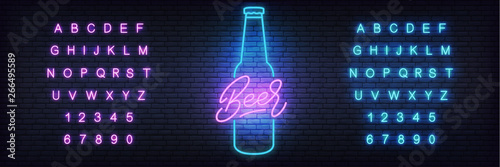 Beer neon vector template. Glowing lettering beer sign for bar, pub, restaurant, club.