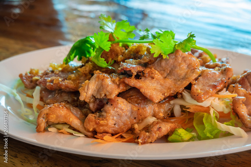 Spicy pork salad with vegetables , Asian style food , Thailand