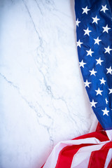 Antique America flag waving pattern background in red blue color concept for USA 4th july independence day, symbol of patriot freedom on white marble. Glory pride in memorial day of liberty