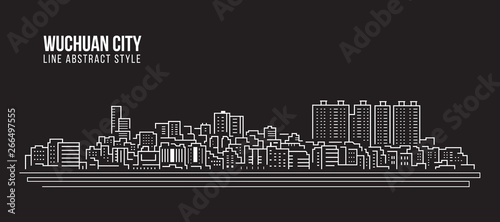 Cityscape Building Line art Vector Illustration design -  Wuchuan city