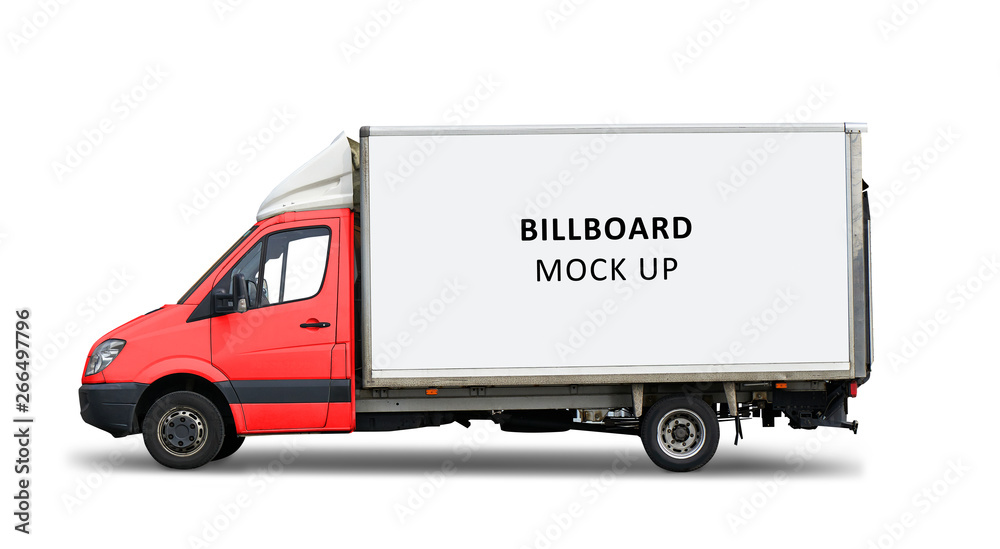 Red delivery truck isolated on white background