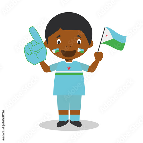 National sport team fan from Djibouti with flag and glove Vector Illustration