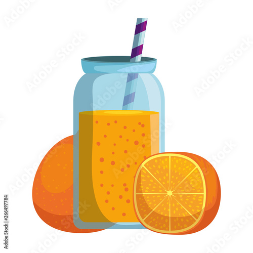 fresh tangerine with juice pot and straw