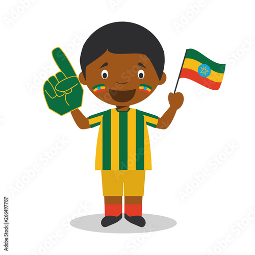 National sport team fan from Ethipia with flag and glove Vector Illustration
