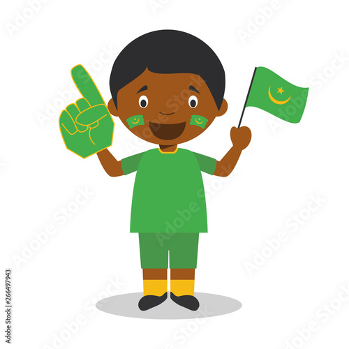 National sport team fan from Mauritania with flag and glove Vector Illustration