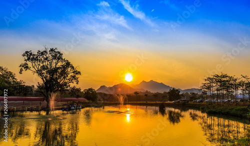 Beautiful landscape: Sunrise on field at countryside Thailand, bangkok