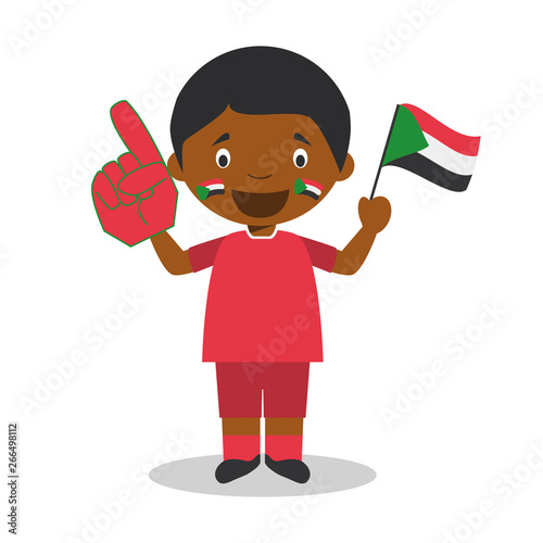 National sport team fan from Sudan with flag and glove Vector Illustration