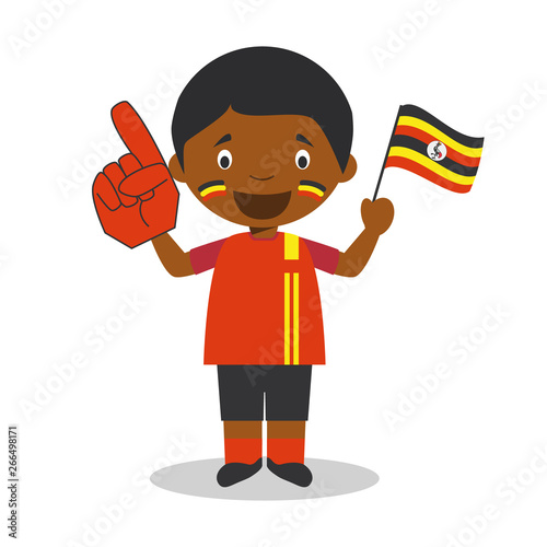 National sport team fan from Uganda with flag and glove Vector Illustration