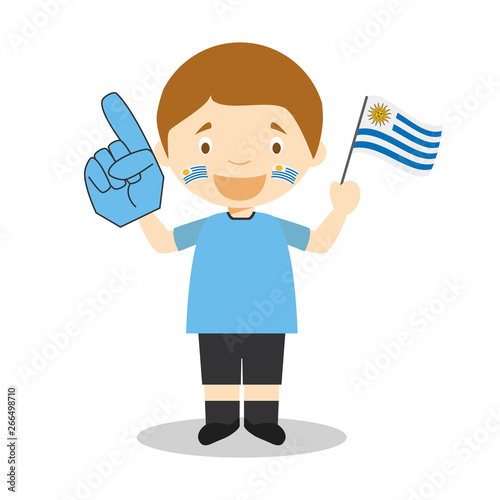 National sport team fan from Uruguay with flag and glove Vector Illustration