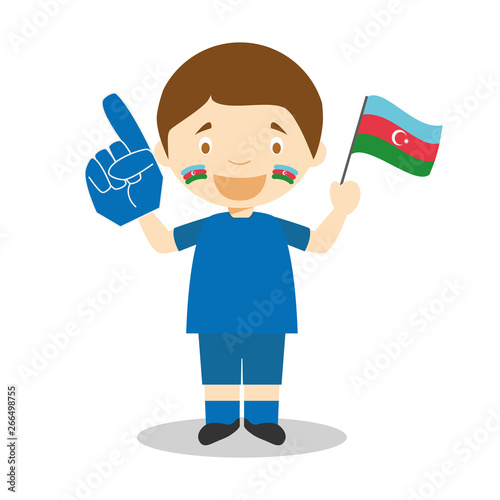 National sport team fan from Azerbaijan with flag and glove Vector Illustration