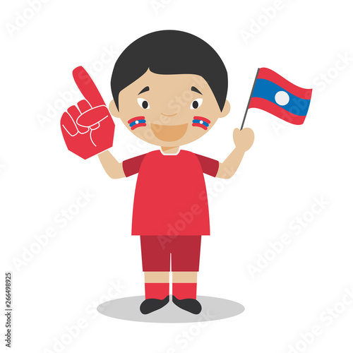 National sport team fan from Laos with flag and glove Vector Illustration