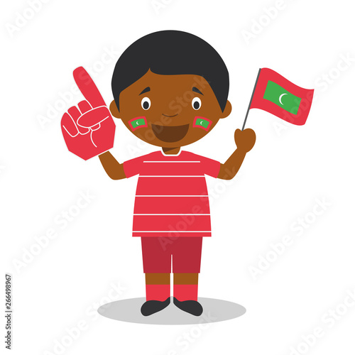 National sport team fan from Maldives with flag and glove Vector Illustration