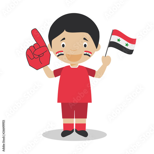 National sport team fan from Syria with flag and glove Vector Illustration