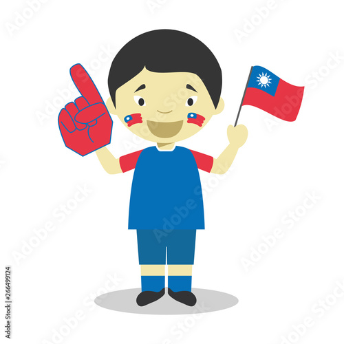 National sport team fan from Taiwan with flag and glove Vector Illustration