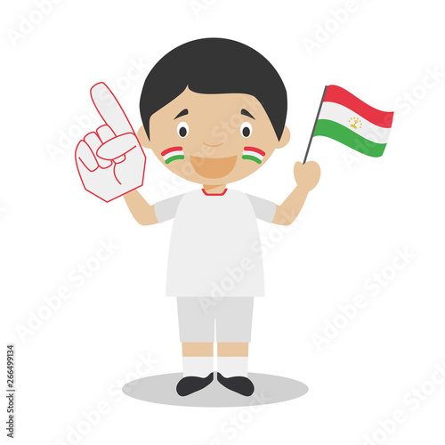 National sport team fan from Tajikistan with flag and glove Vector Illustration