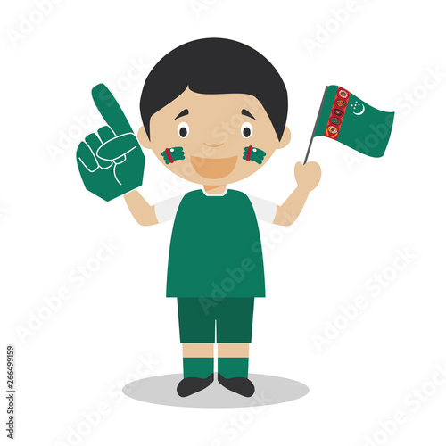 National sport team fan from Turkmenistan with flag and glove Vector Illustration