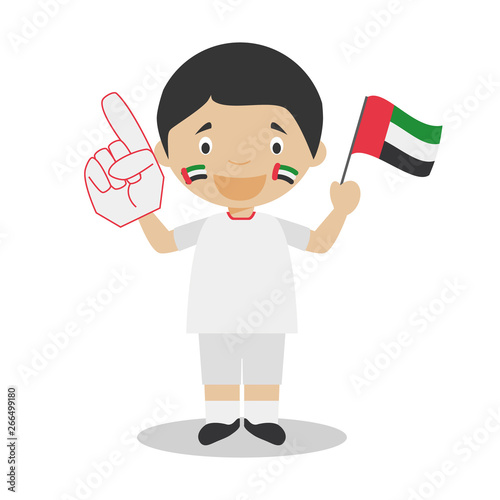 National sport team fan from United Arab Emirates with flag and glove Vector Illustration