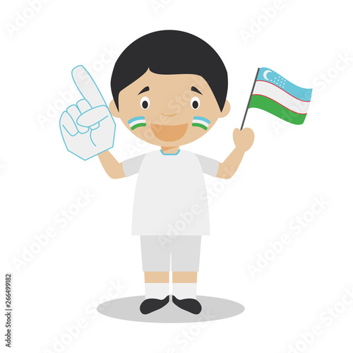 National sport team fan from Uzbekistan with flag and glove Vector Illustration