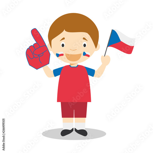 National sport team fan from Czech Republic with flag and glove Vector Illustration