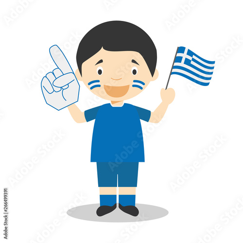National sport team fan from Greece with flag and glove Vector Illustration