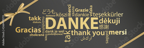 Danke - goldene Wortwolke auf verschiedenen Sprachen