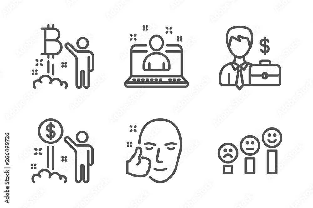 Businessman case, Income money and Best manager icons simple set. Bitcoin project, Healthy face and Customer satisfaction signs. Human resources, Wealth. People set. Line businessman case icon Businessman case, Income money and Best manager icons simple set. Bitcoin project, Healthy face and Customer satisfaction signs. Human resources, Wealth. People set. Line businessman case icon