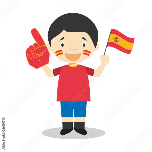 National sport team fan from Spain with flag and glove Vector Illustration