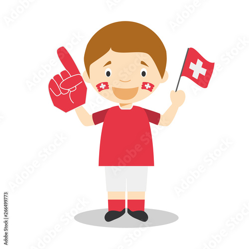 National sport team fan from Switzerland with flag and glove Vector Illustration