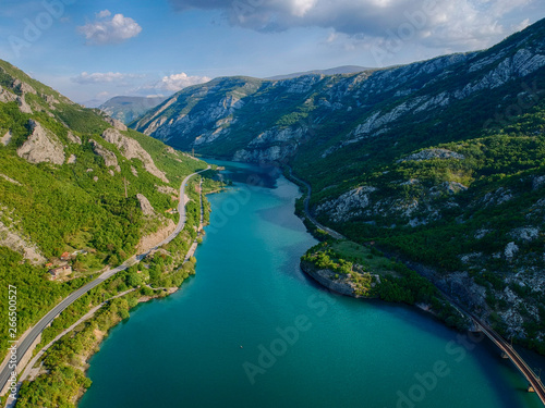 Aerial view of the valley of river Neretva in Bosnia and Herzeovina