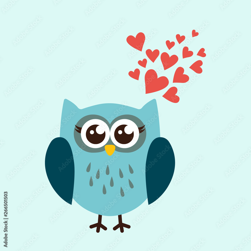 Cute owl in love with hearts. Cartoon hand drawn vector illustration. Can be used for t-shirt print, kids wear fashion design. Cute owl in love with hearts. Cartoon hand drawn vector illustration. Can be used for t-shirt print, kids wear fashion design.