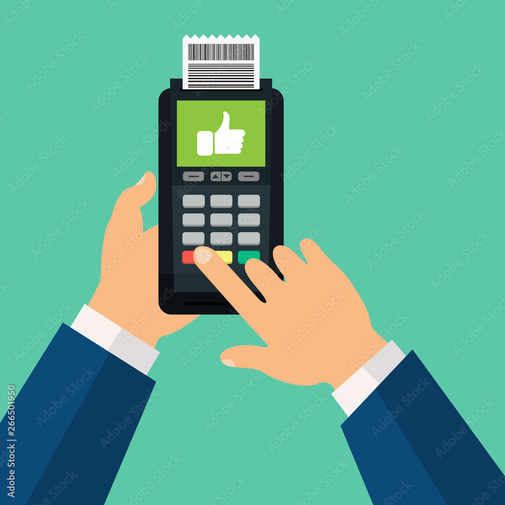Illustration of a person hands using a dataphone with a thumb up hand. Illustration of a person hands using a dataphone with a thumb up hand.
