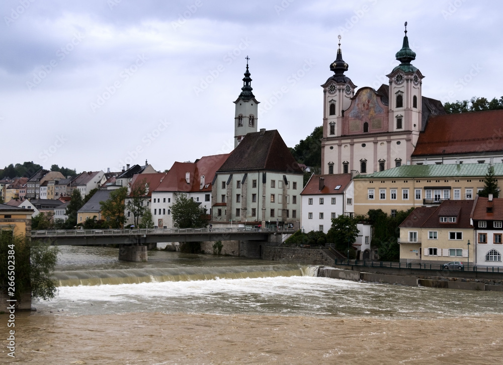 Saint Michael's Church, at the confluence of the Enns and Steyr rivers