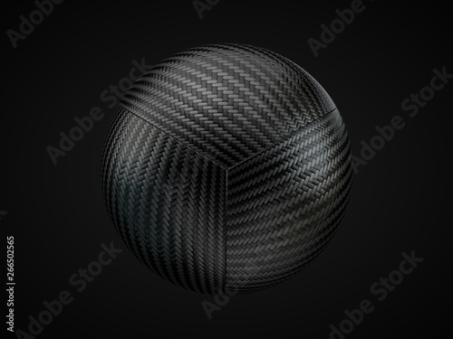 Fototapeta Naklejka Na Ścianę i Meble -  gray Carbon fiber sphere on black background. 3d illustration