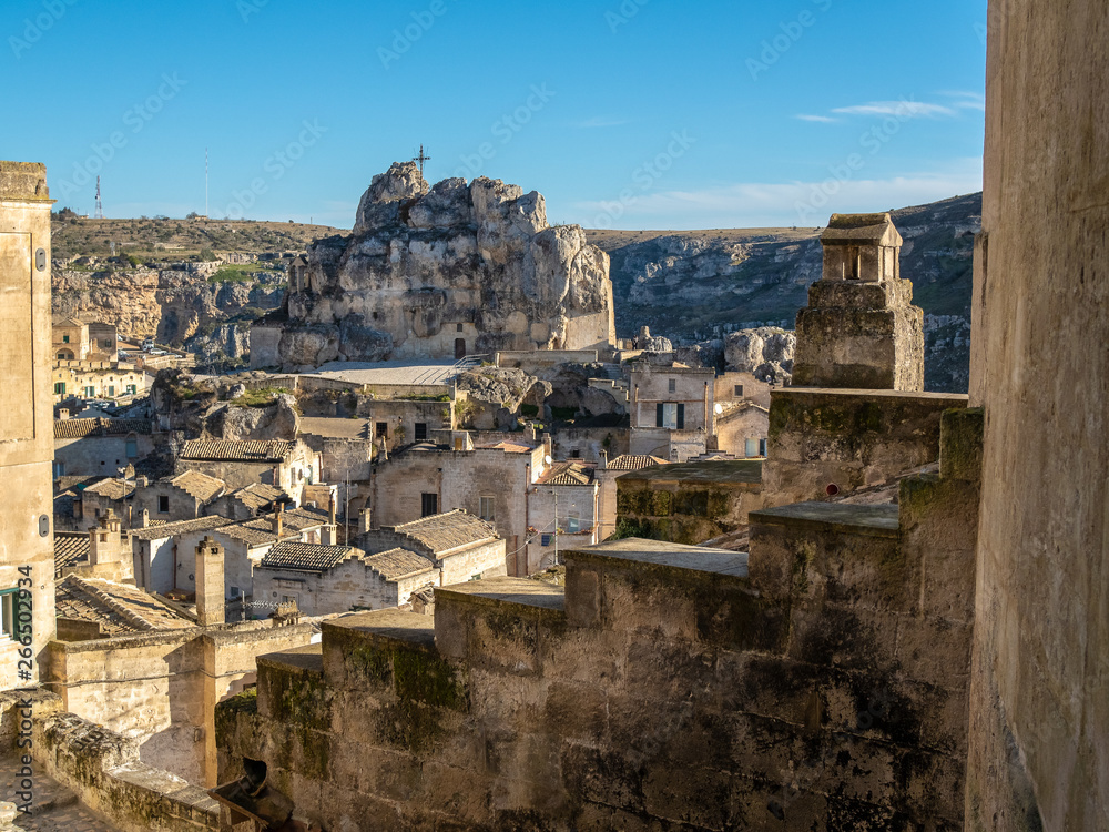 Cityscape of Matera, (Sassi di Matera) historical town built on the stones