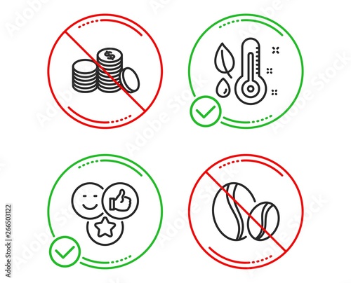 Do or Stop. Like  Thermometer and Banking money icons simple set. Coffee beans sign. Social media likes  Grow plant  Cash finance. Whole bean. Line like do icon. Prohibited ban stop. Good or bad