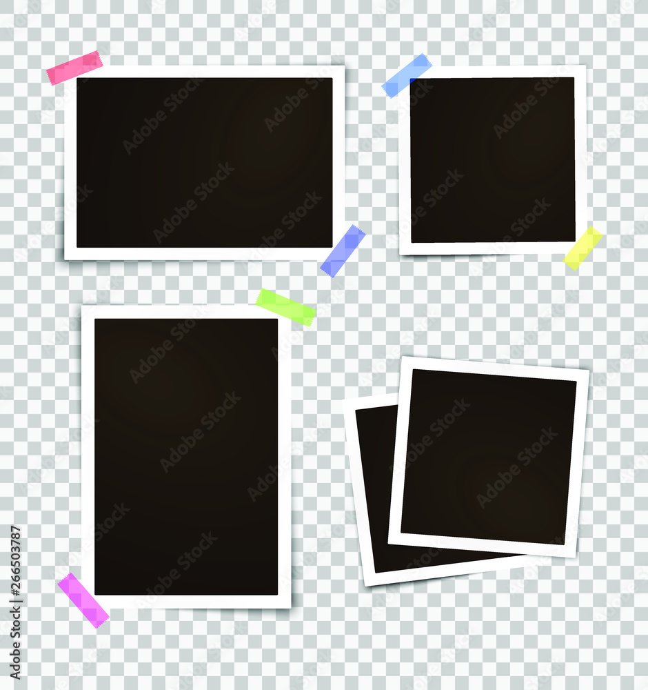Isolated paper photo frames set. Transparent background. Template for your design works. Vector illustration. Isolated paper photo frames set. Transparent background. Template for your design works. Vector illustration.