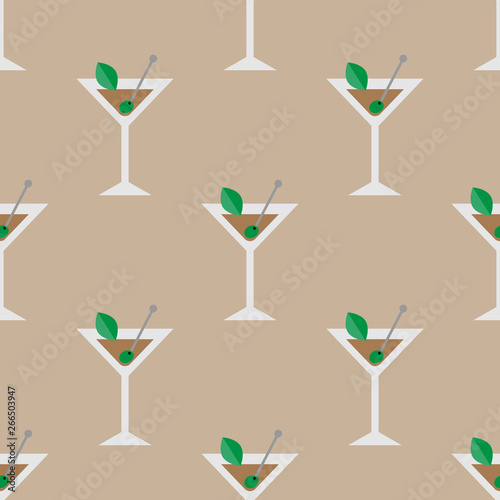 Seamless pattern background with alcohol cocktail drinks of martini, margarita, tequila or vodka.
