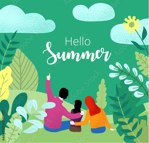 Hello summer. People spend weekend outdoors in park.