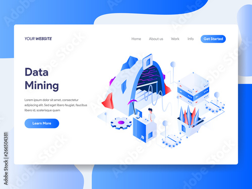 Landing page template of Data Mining Isometric Illustration Concept. Isometric flat design concept of web page design for website and mobile website.Vector illustration