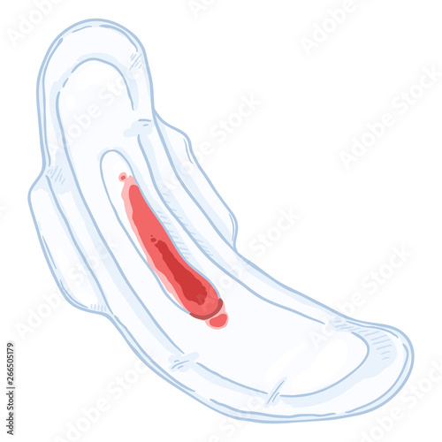 Vector Cartoon Used Hygiene Pad with Blood Stain