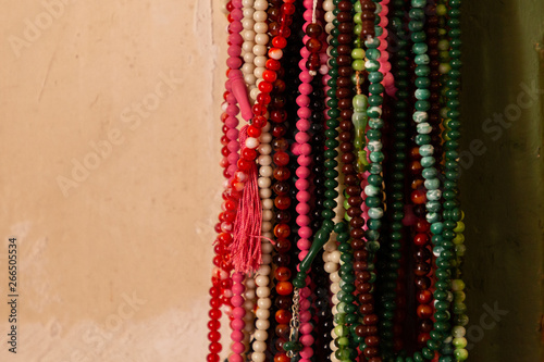 colorful worry beads hanging in the Eski Cami, Edirne, Turkey photo