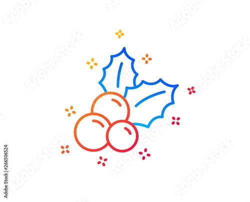 Christmas holly line icon. Ilex aquifolium sign. Gradient design elements. Linear christmas holly icon. Random shapes. Vector