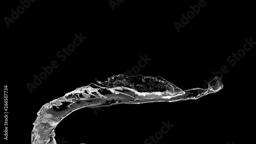 4k slow motion 3d vortex water flow with a splashes isolated on a black background with alpha matte