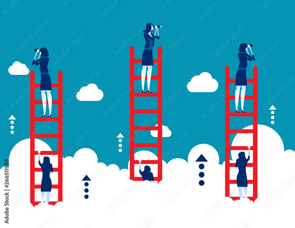 Business person vision and searching of creative ideas. Concept business vector illustration, Stair, Looking, Growth.