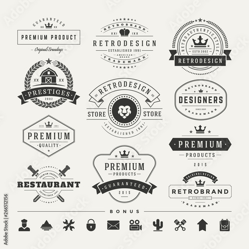 Retro vintage insignias or logotypes set vector design elements