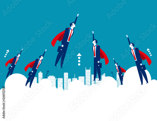 Business heroes flying goal. Concept business vector illustration, Successful, Teamwork, Office worker.